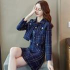 Set: Cropped Plaid Jacket + Sleeveless Mini A-line Dress