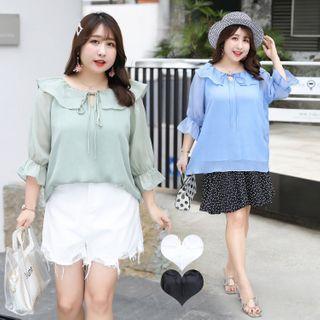 Elbow-sleeve Flared-cuff Blouse