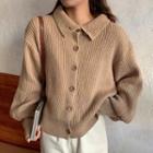 Long-sleeve Button-up Knit Top
