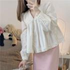 Lace Trim Blouse / Plain Midi Skirt