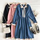 Color-block Ruffled-trim Long-sleeve Dress