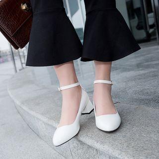 Patent Block Heel Ankle Strap Pumps