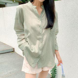 Plus Size Colored Notch-neck Shirt