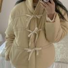 Stand Collar Bow Padded Jacket Yellow - One Size