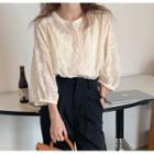 3/4-sleeve Lace Blouse Beige - One Size