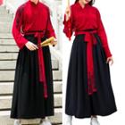 Couple Matching Hanfu Set: Long-sleeve Top + Midi Skirt