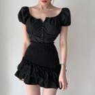 Layered Ruffle Hem Mini A-line Skirt Black - One Size