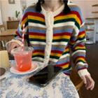 Long-sleeve Striped Knit Cardigan As Shown In Figure - One Size