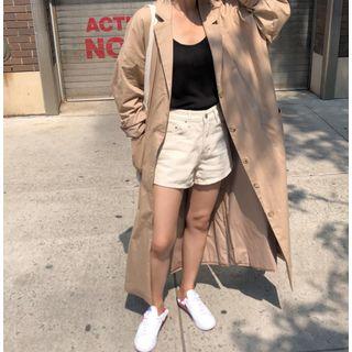 Single Breast Long Coat Khaki - One Size