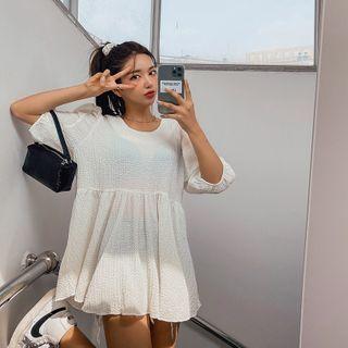 Puff-sleeve Crinkled Tunic