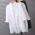 Pocket Detail 3/4-sleeve Long Shirt