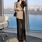 Long-sleeve Houndstooth Panel Jumpsuit