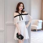 Elbow-sleeve Cold Shoulder Ruffled A-line Dress