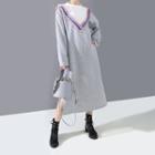 Frill-trim Sweatshirt Dress Gray - One Size