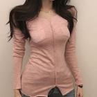 Long-sleeve Pocket-front Top