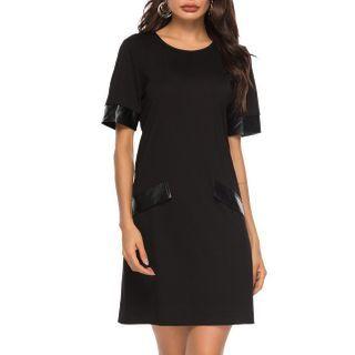 Faux Leather Panel Short-sleeve Mini A-line Dress