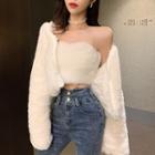 Set: Furry Tube Top + Cropped Open-front Jacket