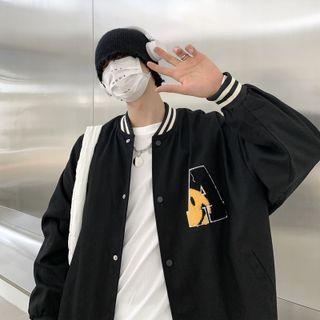 Lettering Checkered Baseball Jacket