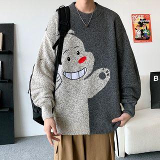 Long Sleeve Two Tone Bear Jacquard Sweater