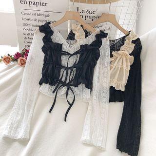 Set: Long-sleeve Lace Top + Vest
