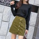 Buttoned Mini Straight-fit Skirt