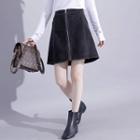 Faux-suede Zipper A-line Skirt
