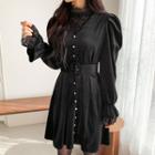 Faux-pearl Buttoned Velvet Dress Black - One Size