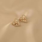 Heart Rhinestone Faux Pearl Alloy Earring 1 Pair - Gold & White - One Size