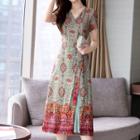 V-neck Patterned Short-sleeve Dress