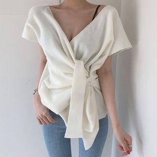 Tie-waist Short-sleeve Knit Top