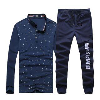 Set: Long-sleeve Polo Shirt + Letter Sweatpants