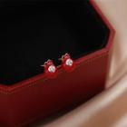 925 Sterling Silver Chinese Characters Earring 1 Pair - Silver & Red - One Size