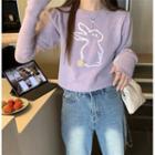 Set: Short-sleeve Rabbit Knit Top + Fingerless Gloves