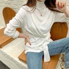 Turtle-neck Wrap-front T-shirt
