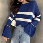 Bell-sleeve Striped Panel Knit Top