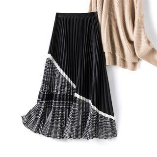 Houndstooth Panel Midi Accordion Pleat Skirt