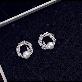 Faux Pearl Rhinestone Earring Silver - One Size