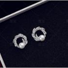 Faux Pearl Rhinestone Earring Silver - One Size