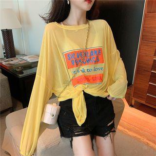 Sheer See-through Lettering Long-sleeve T-shirt