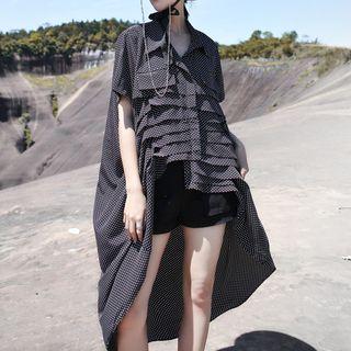 Layered Dotted Dip-back Chiffon Shirt Black - One Size