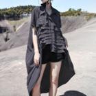 Layered Dotted Dip-back Chiffon Shirt Black - One Size