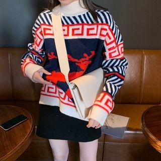 Turtleneck Deer Print Sweater