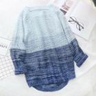 Long-sleeve Gradient Perforated Sweater Blue - One Size