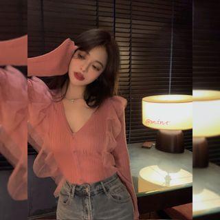 Mesh Ruffle Cardigan Pink - One Size