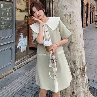 Short-sleeve Collar Button-up Smock Dress