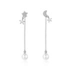 925 Sterling Silver Star Moon Earrings With Austrian Element Crystals And Fashion Pearl Silver - One Size