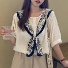 Short-sleeve Paisley Print Panel Blouse