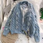 Cable-knit Cardigan Blue - One Size
