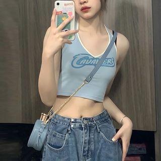 Lettering Halter Top Light Blue - One Size