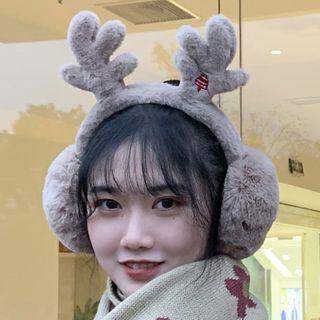 Chenille Christmas Deer Horn Earmuffs